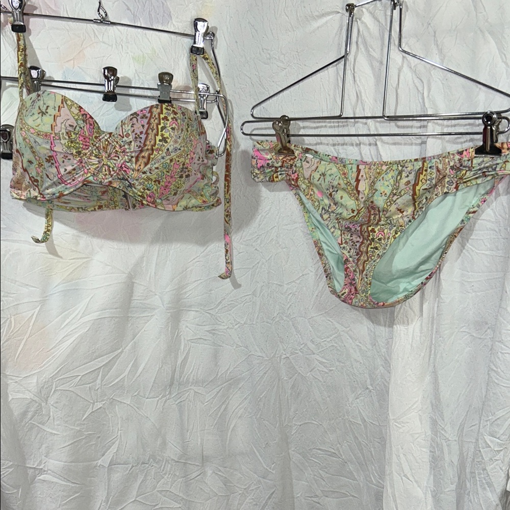 Victoria's Secret “ the knockout “Mint & Pink Paisley Bandeau Bikini Set